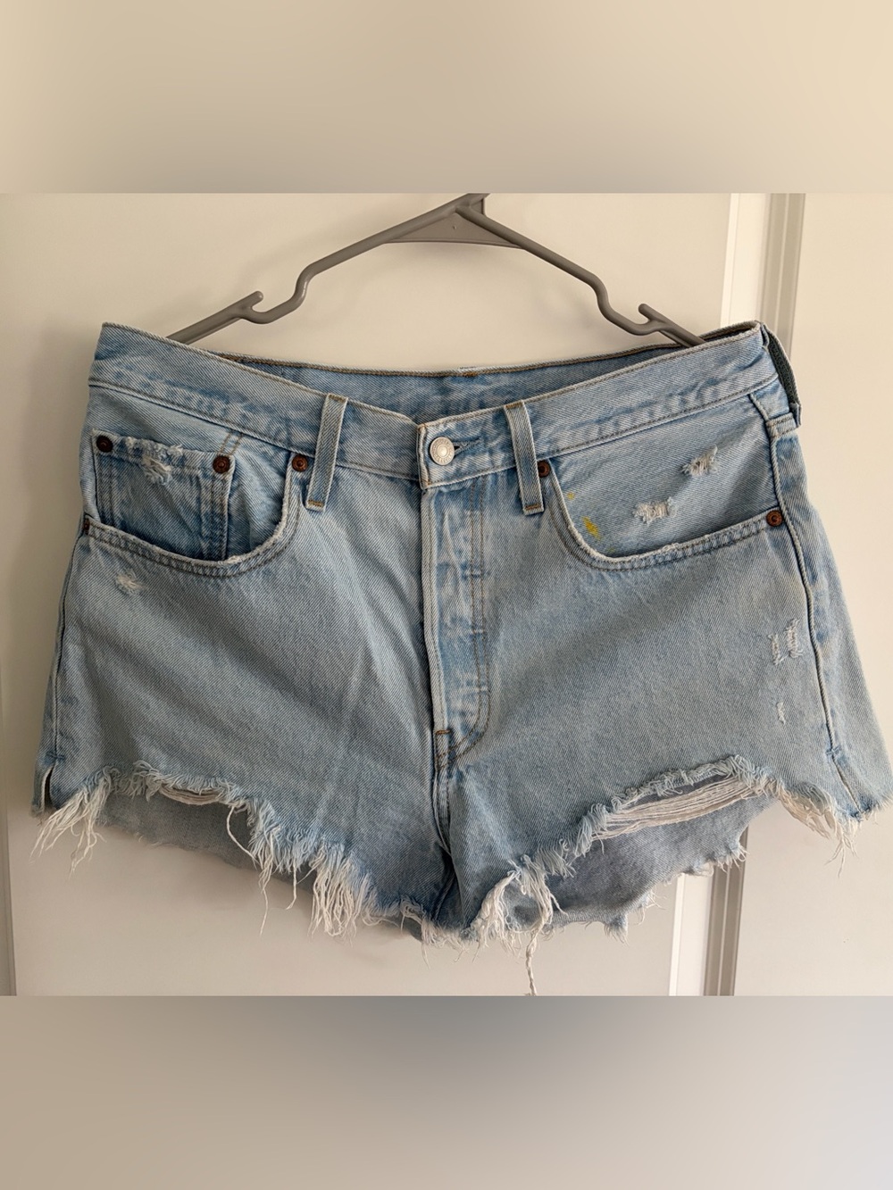 Levi's Light Wash Distressed 501 Cutoff Denim Shorts